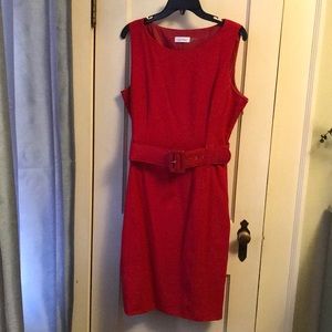 Calvin Klein red dress.